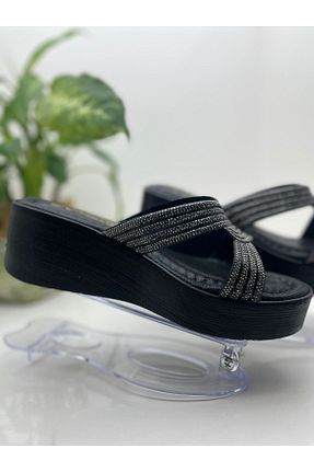 دمپائی مشکی زنانه چرم مصنوعی GİRGÖR - کد 868657217