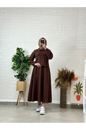 ست بالاتنه و پائین تنه حجاب قهوه ای زنانه رگولار MODA CEYDA - کد 741227727