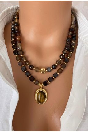 گردنبند جواهر قهوه ای زنانه روکش طلا TARZ-I TAKI - کد 868883296