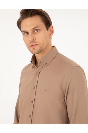 پیراهن قهوه ای مردانه اسلیم فیت Pierre Cardin - کد 868933277