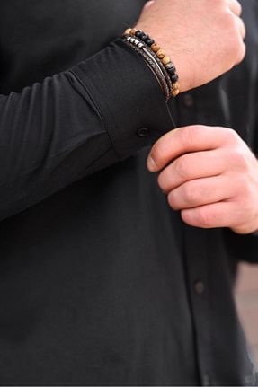 پیراهن مشکی مردانه یقه دکمه دار Valiberta - کد 831837236