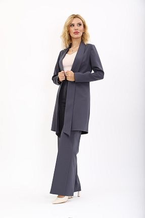 کت و شلوار طوسی زنانه یقه کتی ÖNDER ÖZSOY - کد 869050337