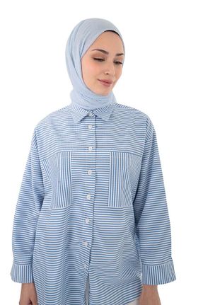 شال آبی زنانه پنبه ای A/F fezah prive - کد 869055574