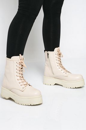 بوت / نیم بوت بژ زنانه چرم مصنوعی Shoes Time - کد 869088409