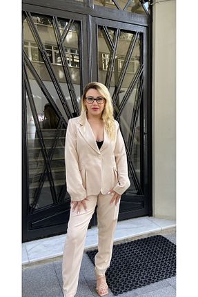 ست بالاتنه و پائین تنه بژ زنانه بافتنی Tasarım - کد 867218490