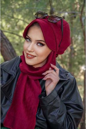 کلاه زرشکی زنانه چرم مصنوعی Aişe Tesettür - کد 799718712
