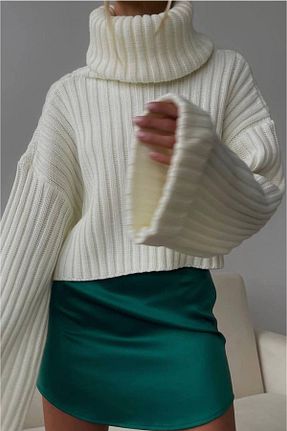 پلیور سفید زنانه ساده ELBA STİL - کد 869056360