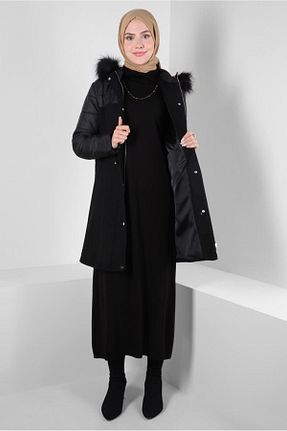 پالتو پشمی حجاب مشکی زنانه رگولار Alvina - کد 789854323