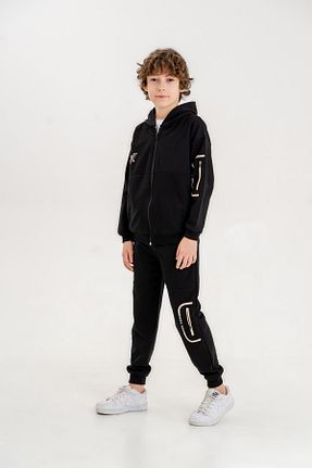 ست بالاتنه و پائین تنه مشکی بچه گانه بافت Mışıl Kids - کد 801835443