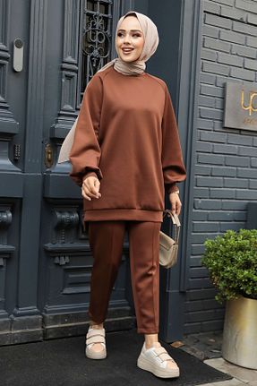 ست بالاتنه و پائین تنه حجاب قهوه ای زنانه رگولار Neva Style - کد 869196931