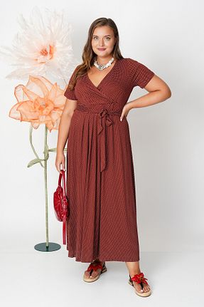 لباس سایز بزرگ قهوه ای زنانه پارچه Büyük Moda - کد 848510587