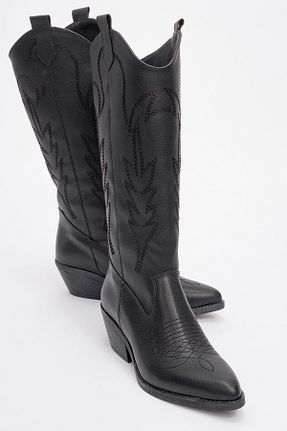 چکمه مشکی زنانه چرم مصنوعی luvishoes - کد 869290859