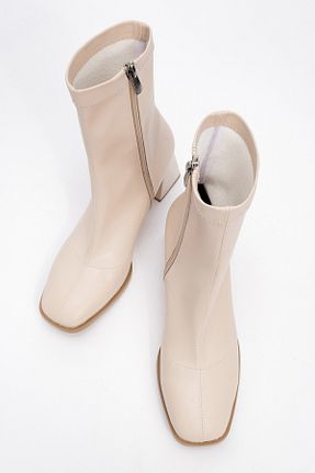 بوت / نیم بوت بژ زنانه چرم مصنوعی luvishoes - کد 869294142