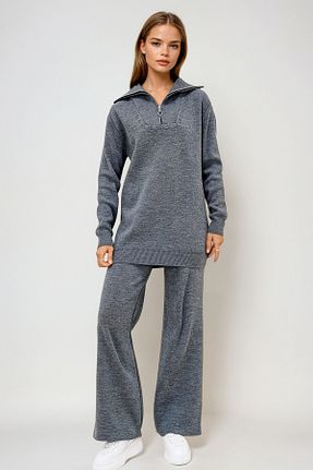 ست بالاتنه و پائین تنه طوسی زنانه بافتنی VAGGON - کد 869309171