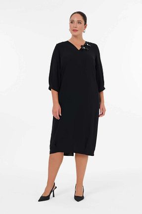 لباس سایز بزرگ مشکی زنانه پارچه Gemko - کد 869393267