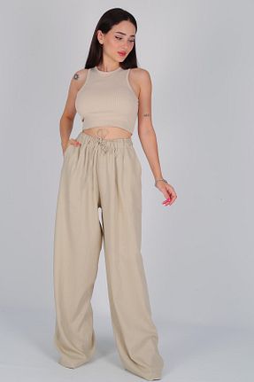 شلوار بژ زنانه کتان FACETTE - کد 837141162