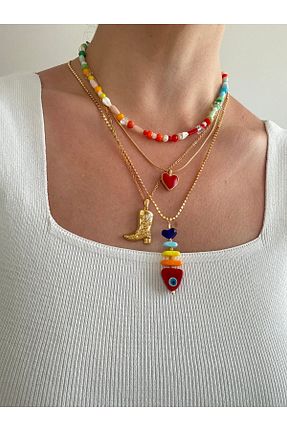 گردنبند جواهر رنگی زنانه برنجی NETA TASARIM - کد 869555242