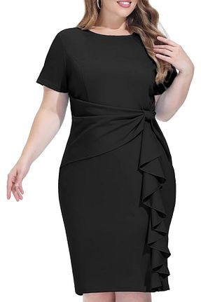 لباس سایز بزرگ مشکی زنانه پلی استر - الاستین 1fazlası - کد 812133975