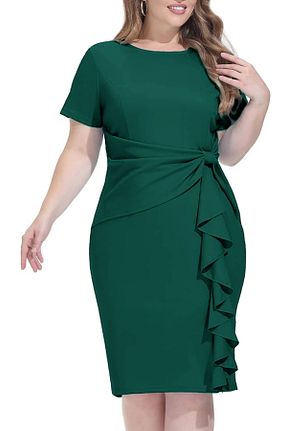 لباس سایز بزرگ سبز زنانه پلی استر - الاستین 1fazlası - کد 812132336