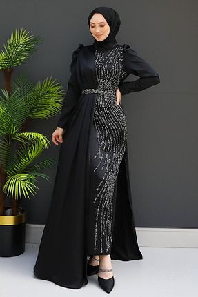 لباس مجلسی حجاب مشکی زنانه یقه ایستاده GİZ AGİYİM - کد 869642127