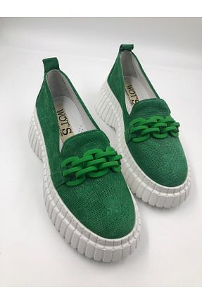 کفش لوفر سبز زنانه چرم خالص WOTS FASHION - کد 869951472