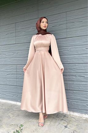 لباس مجلسی حجاب نباتی زنانه یقه ایستاده Lamia Giyim - کد 870022110