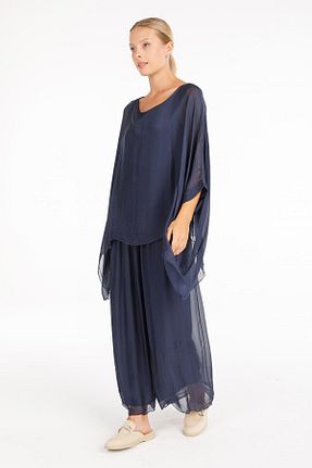 تیشرت سرمه ای زنانه رگولار Glocal - کد 854140398