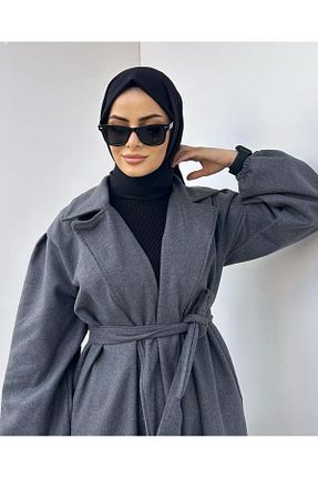 پالتو پشمی حجاب طوسی زنانه اسلیم فیت moda zeynaa - کد 869677742
