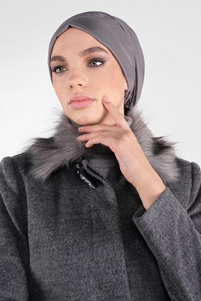 پالتو پشمی حجاب طوسی زنانه رگولار Alvina - کد 822902285