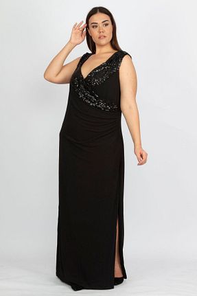 لباس مجلسی سایز بزرگ مشکی زنانه دو سینه Şans - کد 367605051