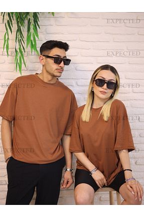 تیشرت قهوه ای زنانه اورسایز EXPECTED - کد 869692224