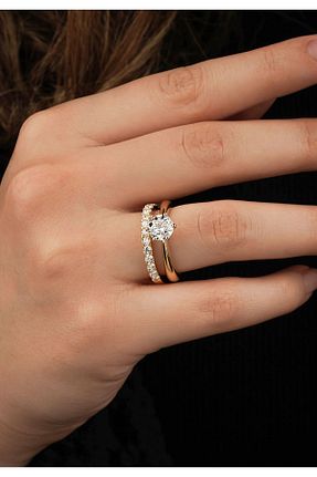 انگشتر برلیان زرد 14 عیار Crystal Diamond Zirconia - کد 869745187