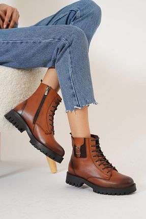 بوت / نیم بوت قهوه ای زنانه چرم خالص Moda Pie - کد 869778291