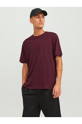 تیشرت زرشکی مردانه یقه دوچرخه Jack & Jones - کد 35546048