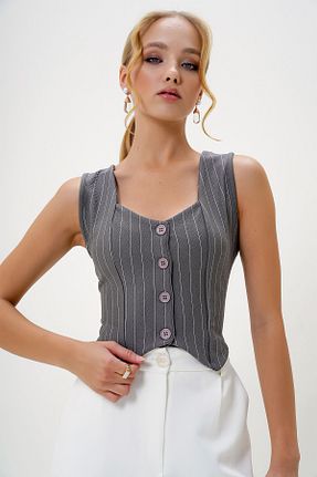 جلیقه طوسی زنانه رگولار Trend Alaçatı Stili - کد 803310942