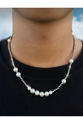 گردنبند جواهر سفید مردانه مروارید Duayen Design - کد 869819489