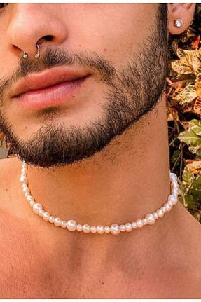 گردنبند جواهر سفید مردانه مروارید Duayen Design - کد 869819575