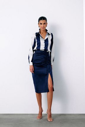 پیراهن سرمه ای زنانه رگولار Sateen - کد 869832215