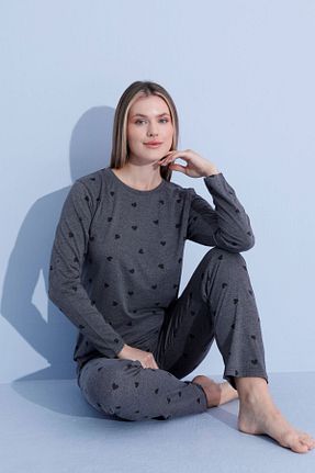 ست لباس راحتی طوسی زنانه ساده PİJAMOOD - کد 797344080