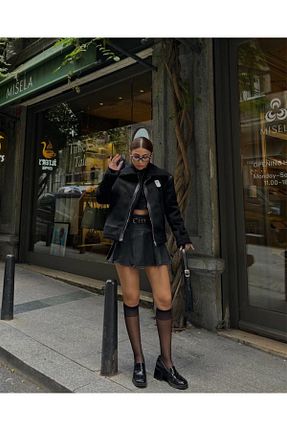 پالتو پشمی مشکی زنانه اسلیم conconmoda - کد 869864004