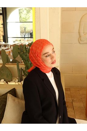 روسری نارنجی پلی استر Modakaşmir - کد 869934074