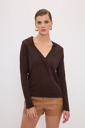 بلوز قهوه ای زنانه ساده adL - کد 869949048
