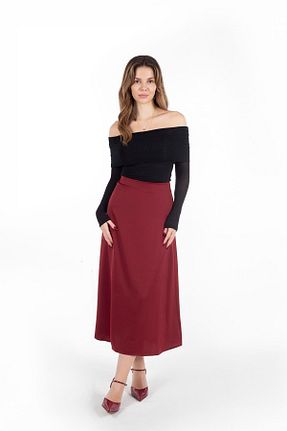 دامن زرشکی زنانه ساتن BarB - کد 869952139