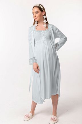لباس شب بارداری آبی زنانه ساده ByLohusa - کد 869973003