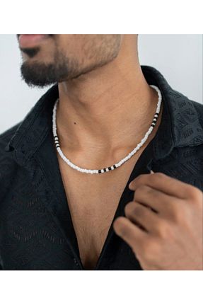 گردنبند جواهر سفید مردانه منجق Duayen Design - کد 869968524