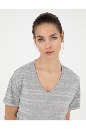 تیشرت طوسی زنانه یقه هفت Pierre Cardin - کد 928133082