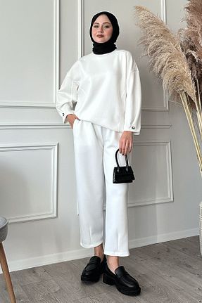 ست بالاتنه و پائین تنه حجاب سفید زنانه رگولار InStyle - کد 870016714