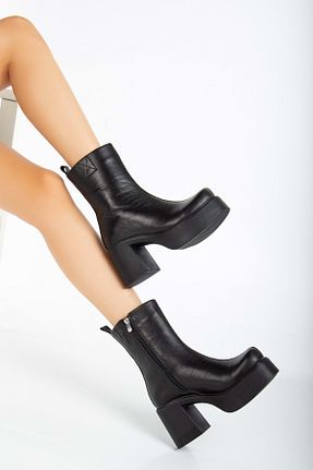 بوت / نیم بوت مشکی زنانه چرم خالص ANALİN SHOES - کد 857288814