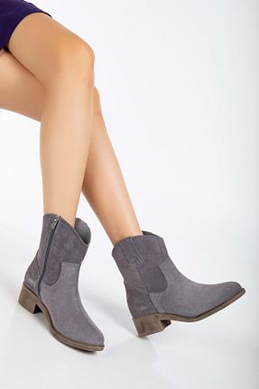 بوت / نیم بوت طوسی زنانه چرم خالص ANALİN SHOES - کد 861255736