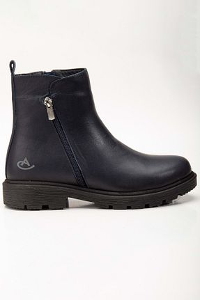 بوت / نیم بوت سرمه ای زنانه چرم خالص ANALİN SHOES - کد 854440302